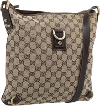 Gucci Pre-owned Vintage Canvas Shoulder Bag - Dames - Vintage Schoudertas - Bruin - ONE Size - Leer - Vintage