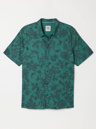 Fat Face FatFace Dark Teal Blue Short Sleeve Large Floral Print Shirt
