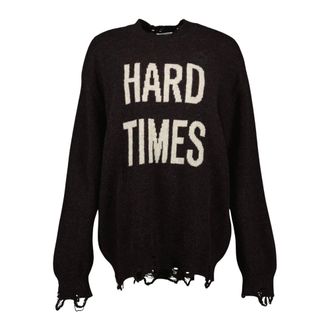 Moschino Round-neck Knitwear, female, Brown, Size: 2XS Brown Wool Distressed Sweater