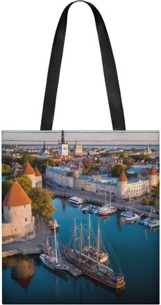 Generic European Harbor Estonia Historical Heritage Tote Bag for Women Men Shoulder Bags Purses Pouch Handbags