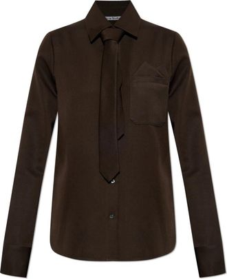 Acne Studios Tie-detailed wollen twill overhemd - Dames - Overhemden - Bruin - S - Wol - Overhemden