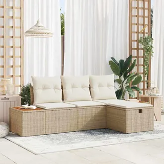 vidaXL Vidaxl Set Divano Da Giardino 4 Pz Beige Polyrattan