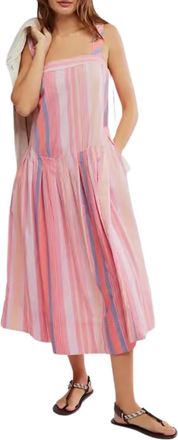 Free People Womens Primavera Striped Midi Dress In Strawberry Combo