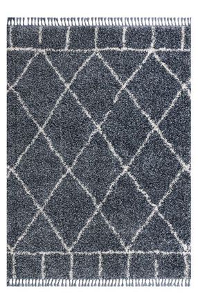Jonathan Y Designs Mercer Shag Plush Tassel Moroccan Geometric Area Rug in Blue/cream at Nordstrom, Size 4Ft 0In X 6Ft 0In