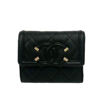 Chanel Pre-owned CC Filigree Trifold Wallet - Dames - Pre-owned - Zwart - Maat: ONE Size Leer