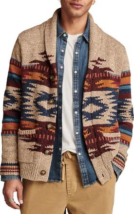 Lucky Brand Southwest Shawl Collar Cardign in Natural Multi Print at Nordstrom, Size Large R
