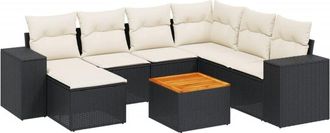 vidaXL Set De Sof&aacute;s De Jard&iacute;n 8 Piezas Y Cojines Rat&aacute;n Sint&eacute;tico Negro Vidaxl