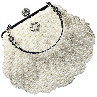 SOLUSTRE Abaodam Retro Pearl Beaded Crossbody Bag with Lock Clasp Stylish Lightweight Change Purse for Women and Decorative Vintage-inspired Handbag for Dating