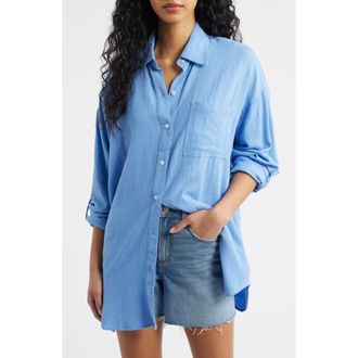 Rip Curl Premium Linen Button-Up Blouse in Cornflower Blue at Nordstrom, Size Xx-Small
