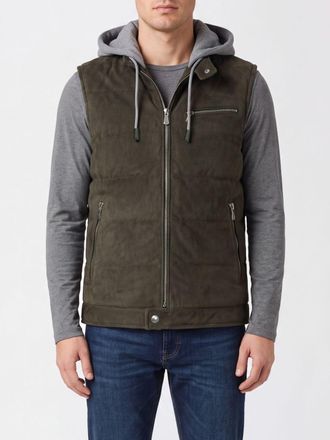 Eleventy Gilet trapuntato in pelle scamosciata con cappuccio e imbottitura