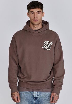 Siksilk Sudadera con capucha gráfica marrón para hombre SikSilk M