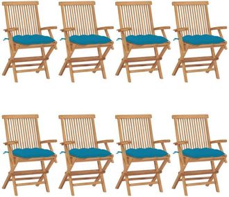 vidaXL Vidaxl - Sillas De Jard&iacute;n 8 Uds Madera Teca Con Cojines Azul Claro