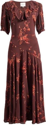 Reformation Evra Lace Trim Georgette Midi Dress in Lydia at Nordstrom, Size 2