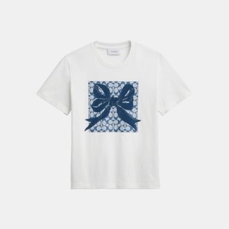 Coach Womens Signature Square Bow Classic T-Shirt In Organic Cotton - White - Size X-Small