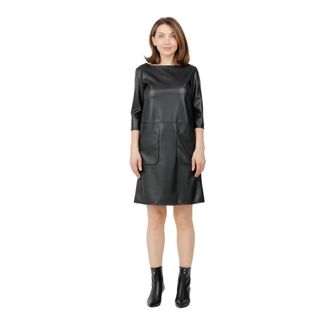 Max Mara Jersey Jurk met Leerlook - Dames - Korte kleedjes - Zwart - S - Leer - Kleedjes