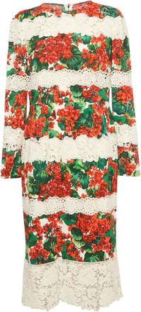 Dolce & Gabbana 2024 midi-jurk met bloemenkant - Beige