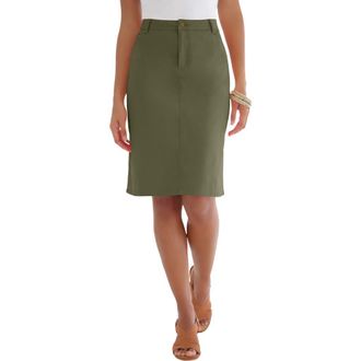 Jessica London True Fit Stretch Denim Short Skirt in Dark Olive Green at Nordstrom, Size 32