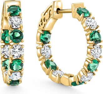 Pompeii3 4 1/2Ct Emerald & Diamond Hoops White or Yellow Gold Lab Grown 1 Tall
