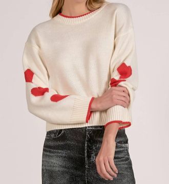 Elan Heart Sleeve Sweater In Off White