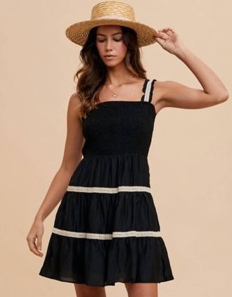 So Me Crochet Trim Detail Ruffle Mini Dress In Black