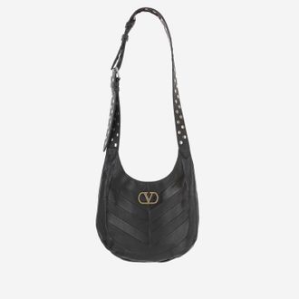 Valentino Garavani Womens Chevron Nappa Hobo Bag Black Shoulder