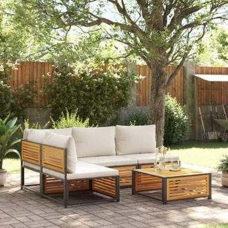 vidaXL Set De Sof&aacute;s De Jard&iacute;n Con Cojines 5 Pzas Madera Maciza Acacia Vidaxl
