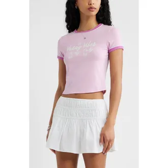 BP. Ringer Crop Graphic Baby Tee in Pink Vacay Vibes Only at Nordstrom, Size Xx-Small