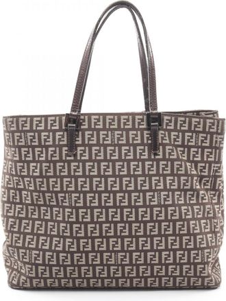 Fendi Beige Brown Canvas Leather Handbag Tote Bag (Pre-Owned)