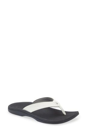 Olukai Ohana Flip Flop in Bright White/Black at Nordstrom, Size 10
