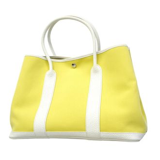 Herm&egrave;s White Yellow Toile Officier Tote Bag (Pre-Owned)