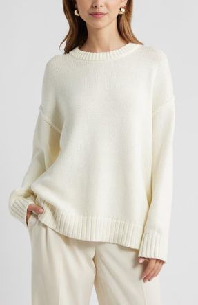 Open Edit Oversize Crewneck Cotton Sweater in Ivory at Nordstrom, Size Xx-Small