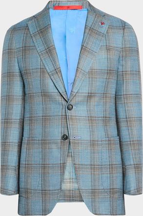 Isaia Mens Wool-Blend Plaid Sport Coat
