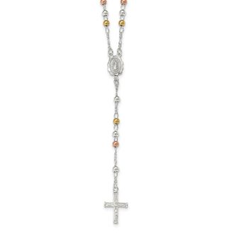 Diamond2Deal Sterling Silver Yellow & Rose Flash Gold-plated Rosary Necklace 24