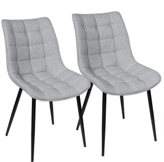 Woltu Pack De 2 Sillas De Comedor Asiento De Lino Silla Dise&ntilde;o Silla Tapizada Estructura Met&aacute;lica Sill&oacute;n Con Respaldo Silla De Cocina Gris Claro - Woltu