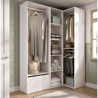 Dmora Gran Armario Tobias, Muebles De Dormitorio, Vestidor, Armario De Ropa, 145x85 H205 Cm, Blanco Y Roble - Dmora