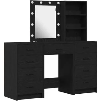 vidaXL Mesa De Tocador Con Caj&oacute;n 3 Pcs Negro Madera Contrachapada Vidaxl