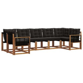 vidaXL Conjunto De Sof&aacute;s De Exterior Con Coj&iacute;n 7 Pcs Natural Y Negro Vidaxl