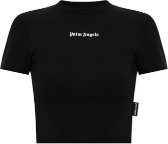 Palm Angels Logo Print T-shirt - Dames - T-shirts - Zwart - XS - Katoen - Tops
