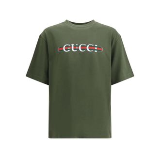 Gucci Tops, Heren, Groen, S, Katoen, Iconisch Monogram Katoenen T-shirt