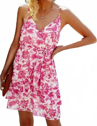 SUPREME V Neck Ruffle Hem Cami Dress In White/pink