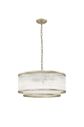 Netlighting Antigua 6 Light Gold Crystal Pendant Ceiling Light in Clear
