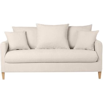 Miliboo Divano letto scandinavo 3 posti in tessuto effetto velluto beige e legno chiaro LOUISE