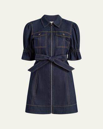 Cinq &agrave; Sept Holly Denim Puff-Sleeve Mini Dress