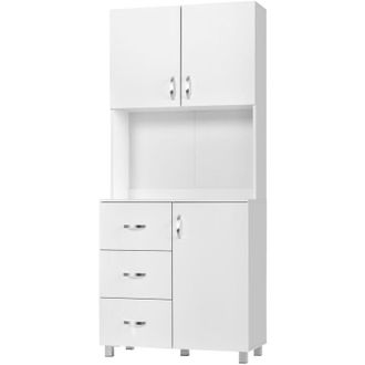 HOMCOM Credenza in Legno Bianco con 2 Armadietti 1 Ripiano Aperto e 3 Cassetti - Homcom