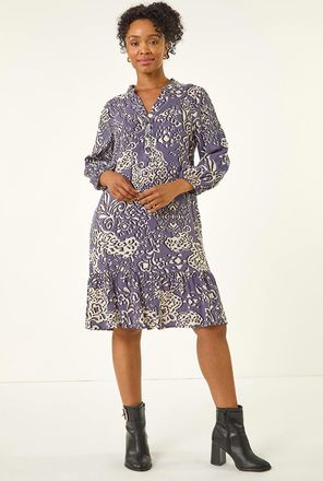 Roman Abstract Print Tiered Dress