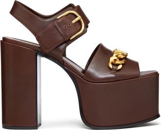 Valentino Garavani VLogo Chain 130mm platform sandals - women - Calf Leather/Calf Leather/Goat Skin/Calf Leather/Metal - 39.5 - Brown