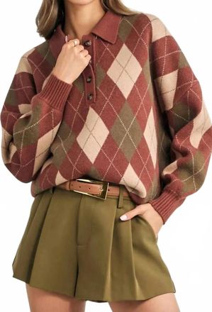 SER.O.YA Glindy Knit Sweater In Copper Clay Argyle