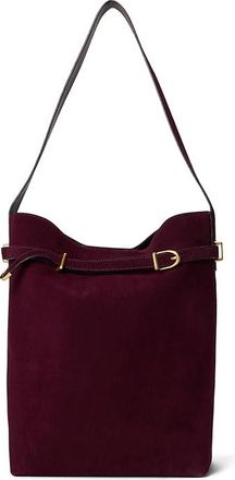 Madewell Suede Belted Essentials Bucket Tote Shoulder Womens Handbags Dark Burgundy, Leather
