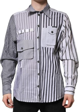 Dolce & Gabbana White Gray Striped Cotton Men Casual Shirt Nylon Elastane
