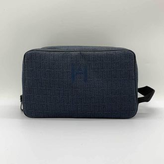 Hermès Navy Toile Chevron Clutch Bag Pouch (Pre-Owned)